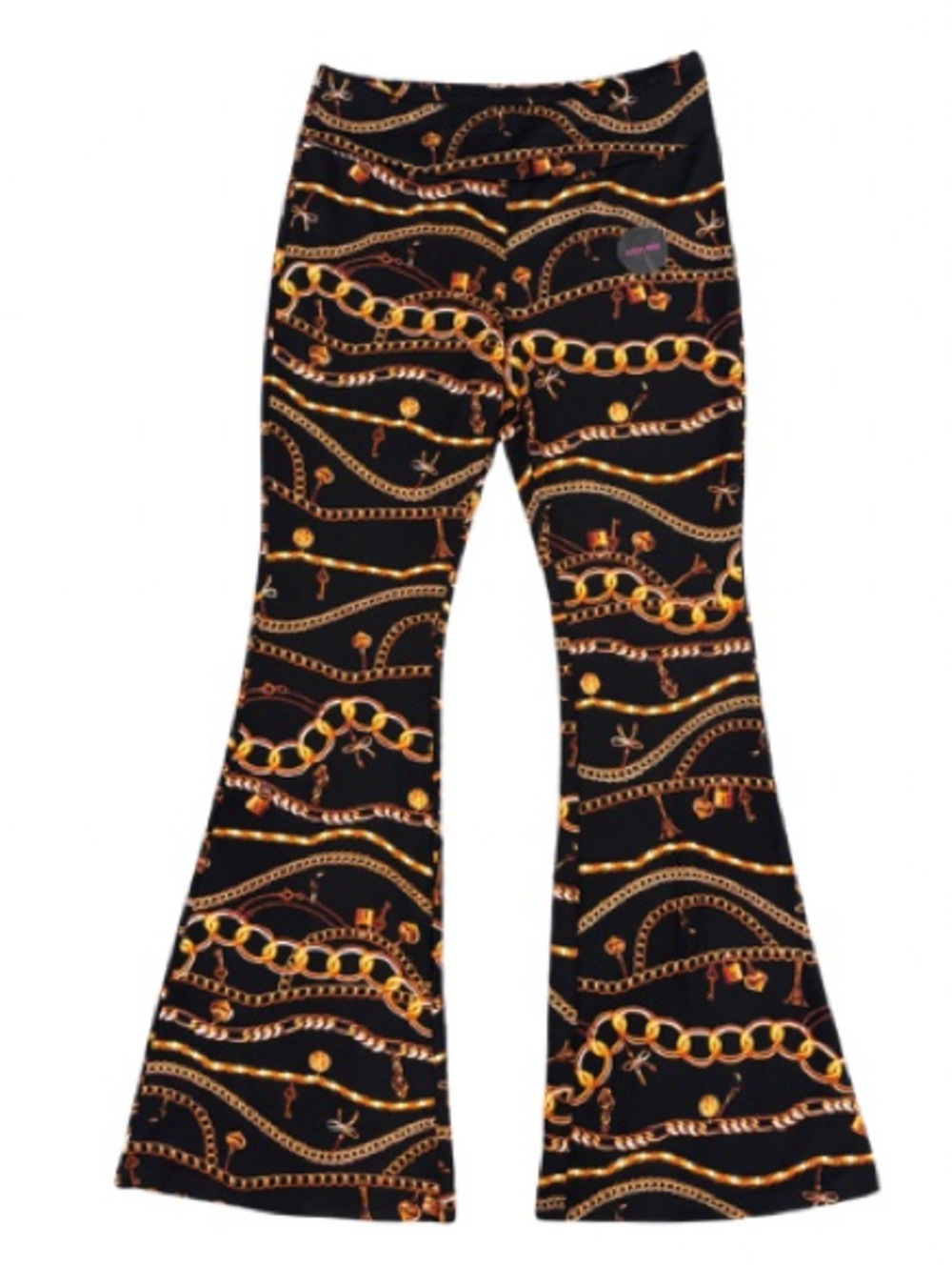 NWT No Boundaries Black Flare Pants - Gold Chain Print Large Juniors High Waist